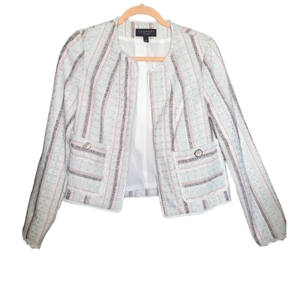 8 • Laundry by Shelli Segal • Soft Blush & White Metallic Thread Tweed Blazer - Picture 2 of 10